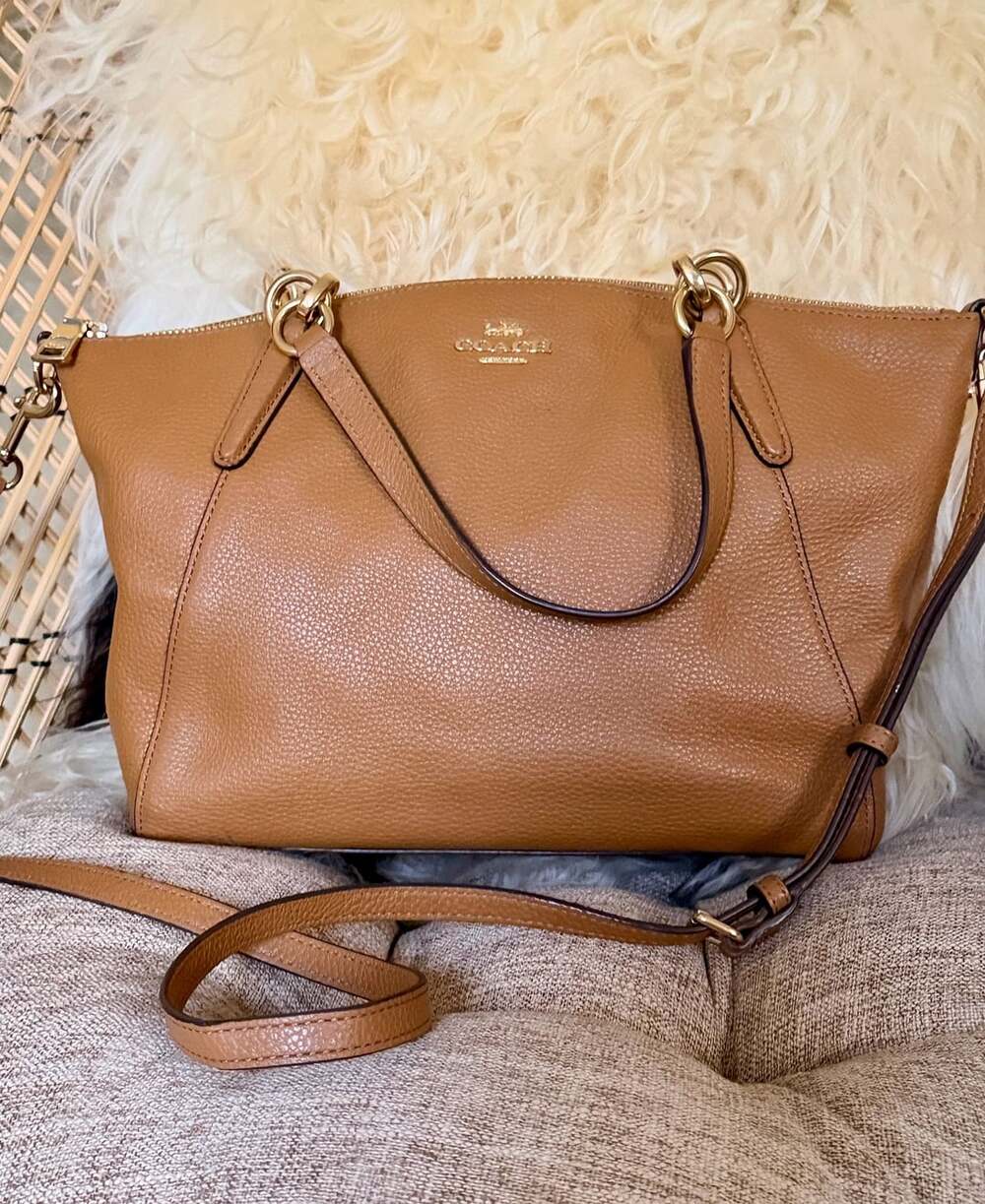 Coach F28993 Saddle Brown Pebble Leather Shoulder Bag Crossbody